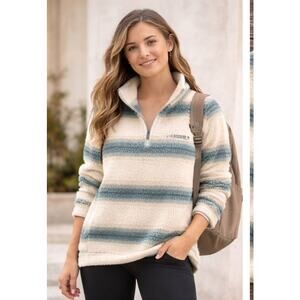 Billabong Adventure Division Sherpa Fleece Pullover M Striped 1/4 Zip Cozy